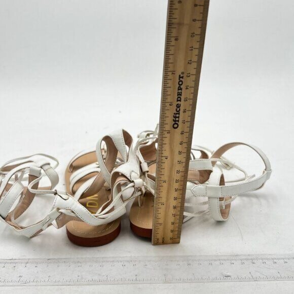 YDN White Sexy Knee High Lace up Flats Fringe Low Heel Gladiator Strap Sandals - Picture 5 of 8